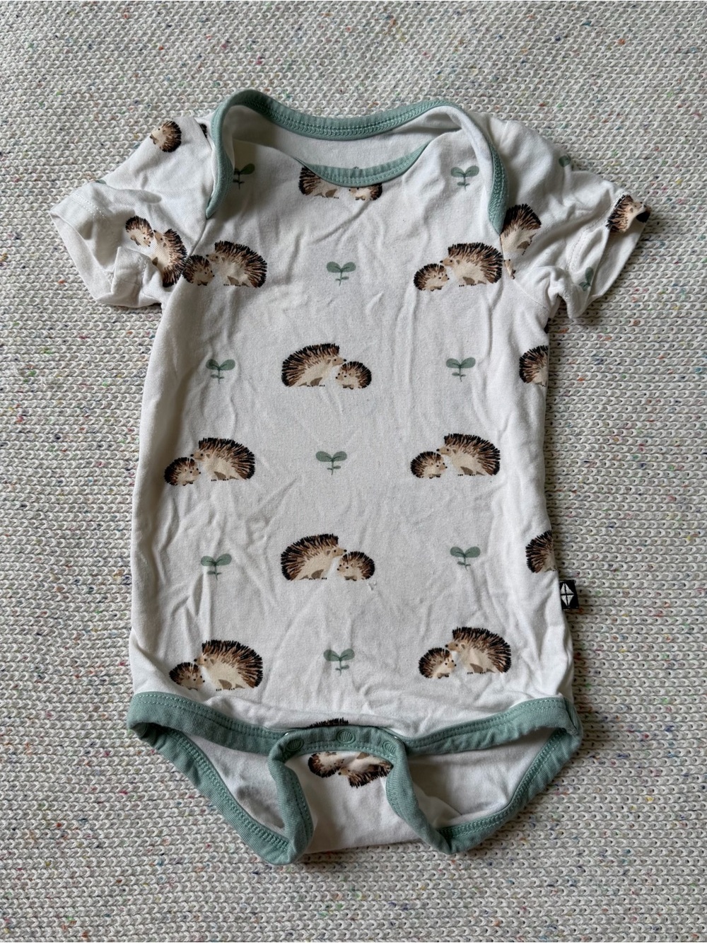 Kyte Hedgehog Print Baby Onesie with Sage Trim
